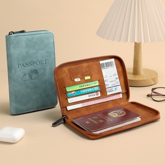 2024 new cross-border RFID anti-magnetic passport holder, short zippered travel passport bag, multi-functional ID storage bag