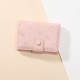New cute PU wallet for women, short, cartoon print, solid color, fresh card holder, multifunctional trifold card holder