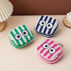 Big eye striped lipstick holder, card storage bag, digital bag, small hanging bag, embroidered small coin and earphone bag, zippered