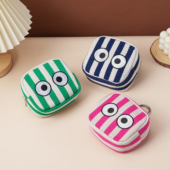 Big eye striped lipstick holder, card storage bag, digital bag, small hanging bag, embroidered small coin and earphone bag, zippered