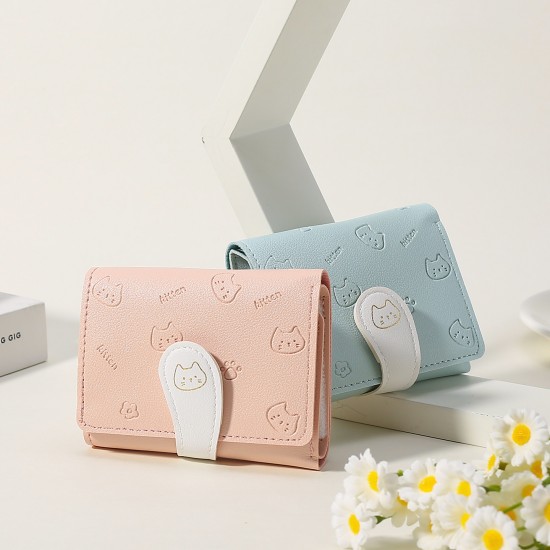 Cute cartoon cat short tri-fold wallet for women, new style, fresh, multiple card slots, niche student coin purse Bags and Card Holders