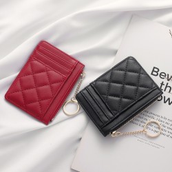 Korean-style simple diamond-patterned coin purse, creative chain zipper bag, ultra-thin portable coin purse with multiple card slots.