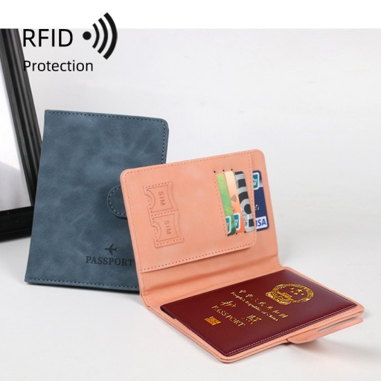 2024 new RFID passport holder, simple buckle, short passport holder for men and women, international travel ticket holder, card holder.