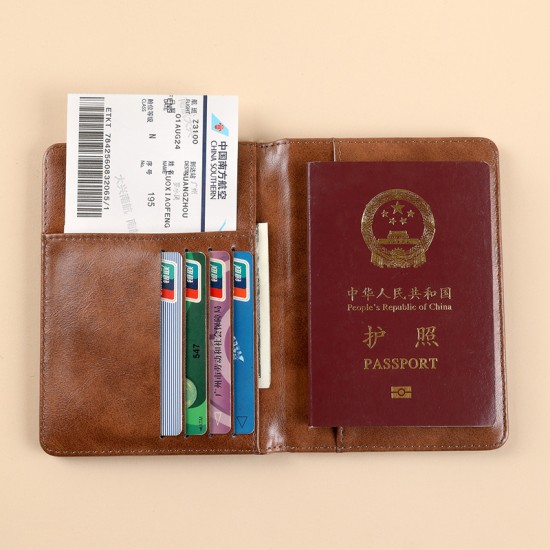 Cross-border leather passport case, cowhide-finished passport holder, large-capacity, multiple card slots, ID holder, RFID anti-theft card holder