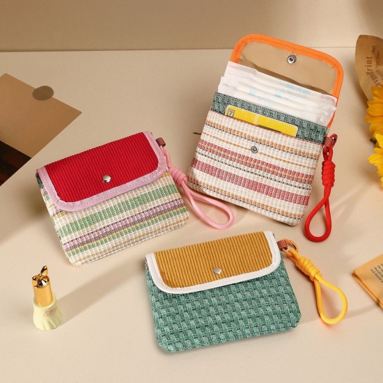 New fresh plaid storage bag, candy-style mini sanitary napkin pouch, large capacity