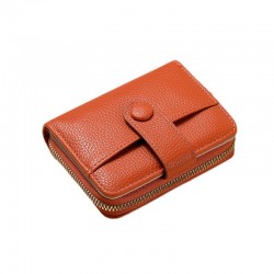 New cross-border zippered coin purse, short wallet, stylish solid color lychee pattern, multi-slot wallet for women.