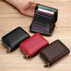 Anti-demagnetic card holder for men and women, zippered, multiple card slots, bank ID holder, large capacity, and compact driver's license holder.