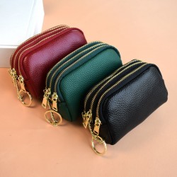 New small wallet with a stylish three-layer zipper Women's coin purse, new leather compact coin and key purse