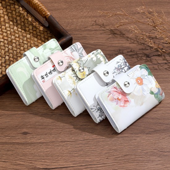 Oil painting-style cartoon card holder for women, ultra-thin, multi-card slots, large capacity, anti-demagnetization card holder, business card holder, and coin purse