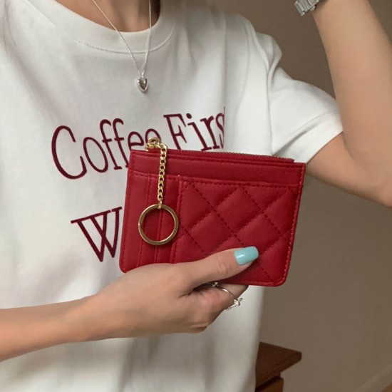 Diamond-patterned women's wallet, soft leather texture, multiple card slots, ID card holder, three-in-one, anti-demagnetizing, lightweight coin purse