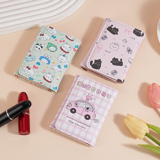 Cute cartoon print coin purse, multifunctional coin and ID two-in-one wallet, cross-border trade wallet, tri-fold card holder