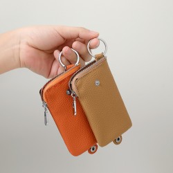 Long mini key holder, three-in-one, cazippered, men's and women's coin, card, and ID storage bag