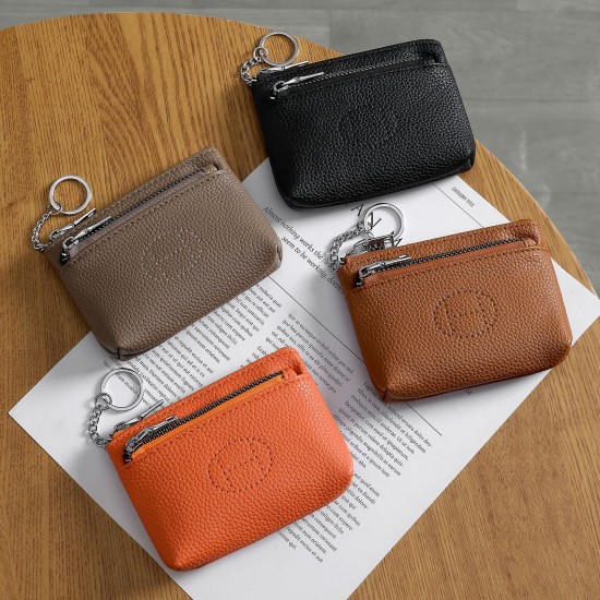 New genuine soft leather women's coin purse, top-grain soft leather, exquisite high-end double zipper, large-capacity key pouch