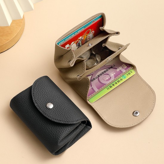 Japanese and Korean creative PU lychee leather wallet, short, cute coin purse, double-layered PU mini wallet for women