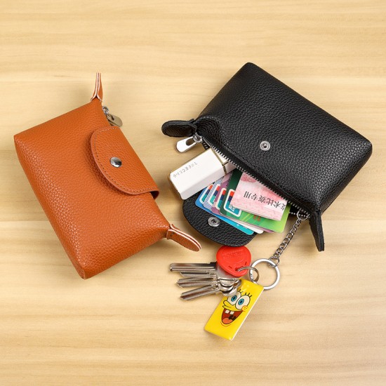 New leather coin purse for women, stylish snap-button zipper key bag Creative retro compact portable coin purse