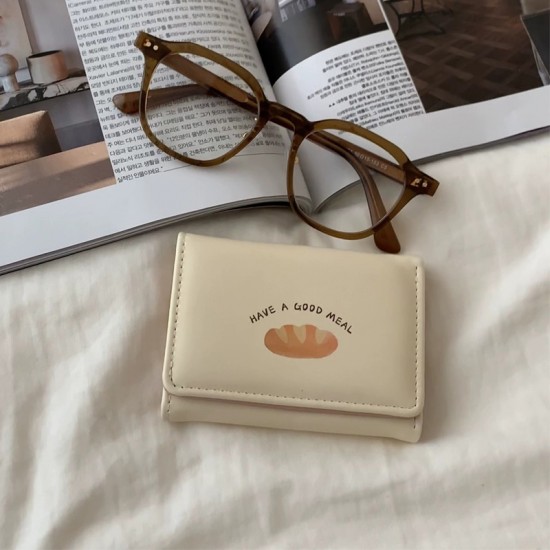 Croissant toast, ins Korean-style short wallet, baguette cookie, cute cartoon tri-fold student card holder