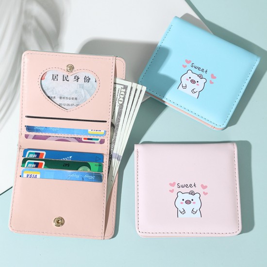New women's bi-fold coin purse, Korean-style, multi-functional card holder, cartoon print, simple and fresh, Instagram-style.