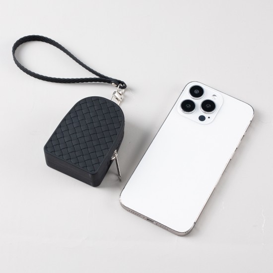 Women's wallet: single zippered, simple, woven silicone coin purse, exquisite and stylish card holder, headphone and data cable storage bag