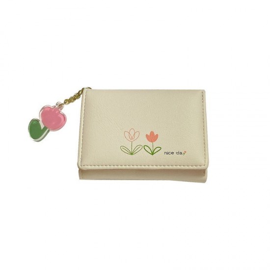 Tulip small wallet ~ Simple, retro, compact, and exquisite student coin purse for women, fresh and sweet.