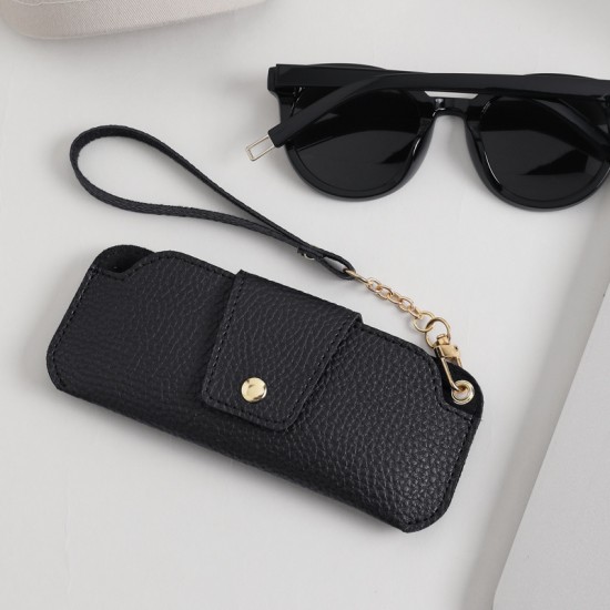 Cross-border unisex leather eyeglass bag, sunglasses storage pouch. Pressure-resistant, anti-loss, and hangable sunglasses storage bag