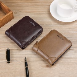 Short horizontal men's wallet, retro zippered wallet, three-fold, multi-slot, solid color, driver's license wallet, and card holder