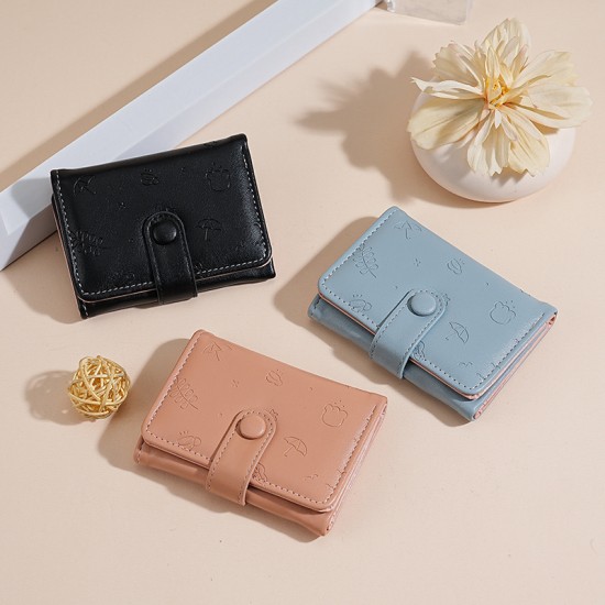 New women's short coin purse, PU leather, cute umbrella print, tri-fold snap closure wallet, multi-slot card holder