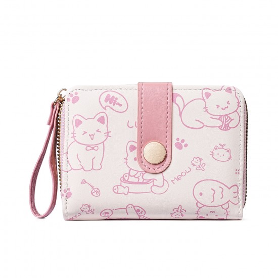 Women's short wallet, new cute cartoon Japanese student style, foldable zipper coin purse and card holder