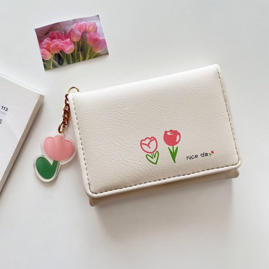 Tulip small wallet ~ Simple, retro, compact, and exquisite student coin purse for women, fresh and sweet.
