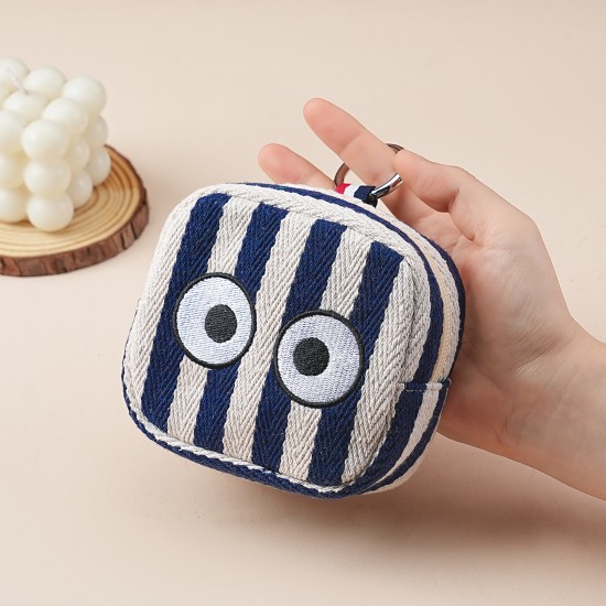 Big eye striped lipstick holder, card storage bag, digital bag, small hanging bag, embroidered small coin and earphone bag, zippered