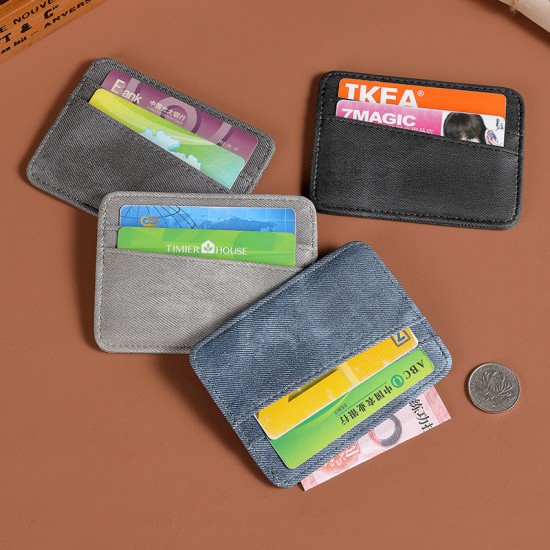 Women's canvas card holder, ultra-thin, compact ID bag, multi-functional driver's license leather case, multiple card slots, ID card holder, wallet