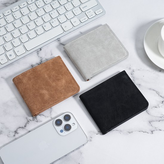 Men's Wallet, Simple, Soft Matte Leather, Short, Ultra-Thin, Multiple Card Slots, Suede, Trendy Brand, Ultra-Lightweight, Foldable