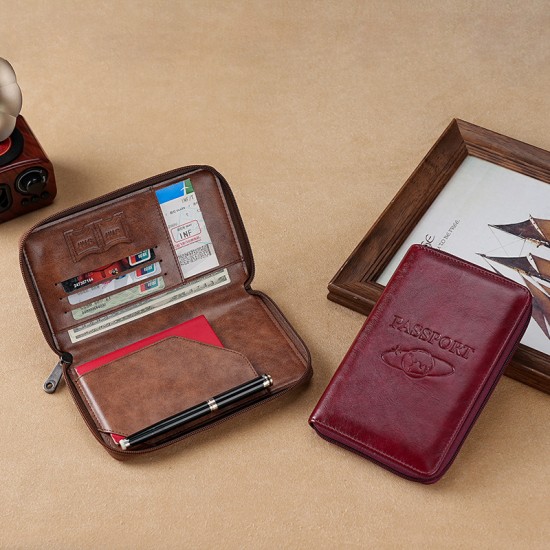 Business RFID passport holder, Crazy Horse leather travel passport holder, multi-function passport case, soft leather boarding case