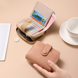 Newzippered coin purse, short wallet, stylish solid cololychee pattern, multi-slot wallet fowomen.