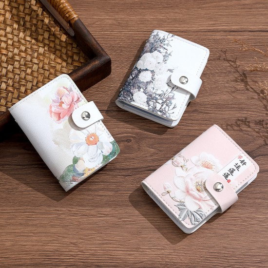 Oil painting-style cartoon card holder for women, ultra-thin, multi-card slots, large capacity, anti-demagnetization card holder, business card holder, and coin purse