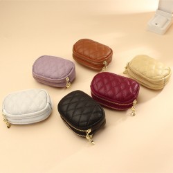 New leathediamond-patterned clutch, mini coin purse, double zippered storage coin purse fowomen.