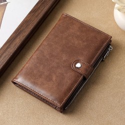 Cross-border sourced waxed leather passport holder, high-end business ID holder, ticket and passport holder, multi-function zipper wallet.