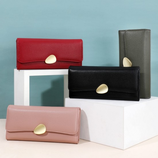Cross-border hot selling fashion women's wallets, classic lychee-patterned tri-fold wallets, long clutches.