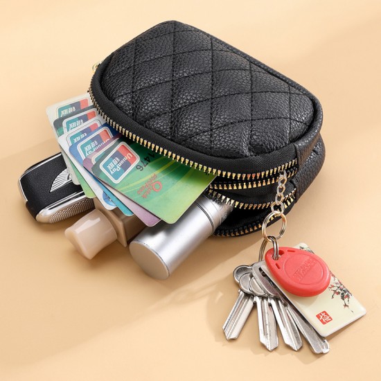 Factory direct sale: new diamond-embroidered coin purse, key ring storage bag, double-layer zipper, large-capacity premium card holder