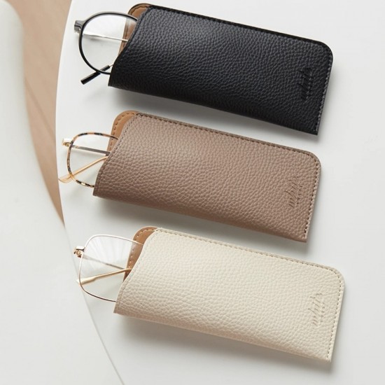 New leather glasses bag, portable, PU business sunglasses protective case, lychee-textured sunglasses storage bag