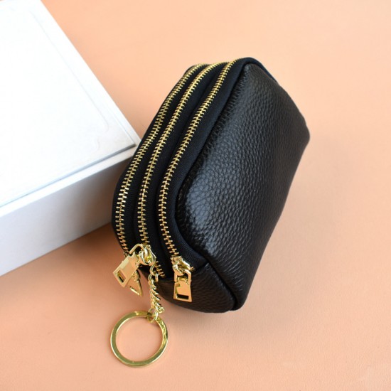 New small wallet with a stylish three-layer zipper Women's coin purse, new leather compact coin and key purse