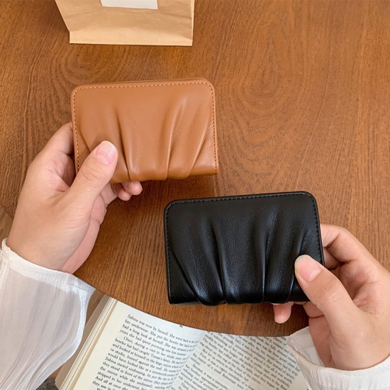 New Korean-style women's card holder, pleated, popular Instagram style, simple mini card holder with multiple card slots, solid color, 100% white Wholesale