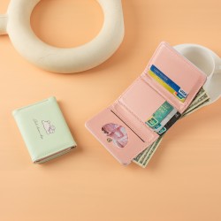 New student cartoon light luxury card holder, cute short style Anti-degaussing, stylish tri-fold wallet with multiple card slots