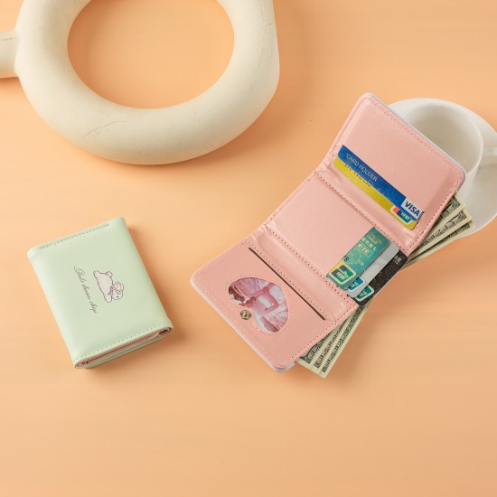 New student cartoon light luxury card holder, cute short style Anti-degaussing, stylish tri-fold wallet with multiple card slots