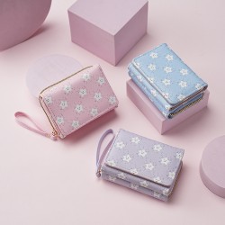 Cross-border fashion Korean-style short women's wallet, wholesale, cute and simple PU floral print, student coin and card holder