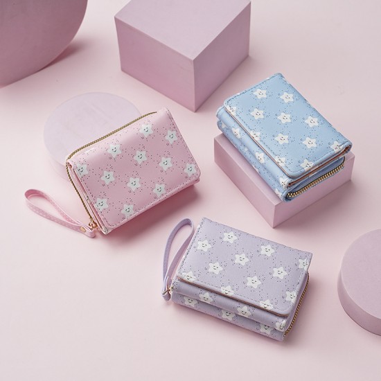 Cross-border fashion Korean-style short women's wallet, wholesale, cute and simple PU floral print, student coin and card holder