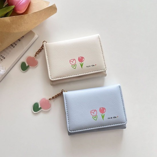 Tulip small wallet ~ Simple, retro, compact, and exquisite student coin purse for women, fresh and sweet.