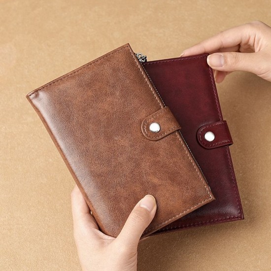 Cross-border sourced waxed leather passport holder, high-end business ID holder, ticket and passport holder, multi-function zipper wallet.