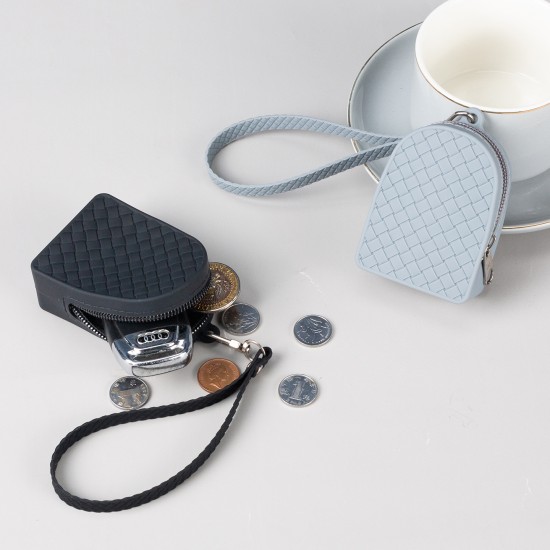 Women's wallet: single zippered, simple, woven silicone coin purse, exquisite and stylish card holder, headphone and data cable storage bag