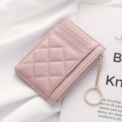 Korean-style simple diamond-patterned coin purse, creative chain zippebag, ultra-thin portable coin purse with multiple card slots.