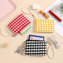 New Plaid Coin Purse for Women, High-Value, Ultra-Lightweight Coin Purse, Card Holder, Lipstick, Earphones, and Key Case, Cross-Border